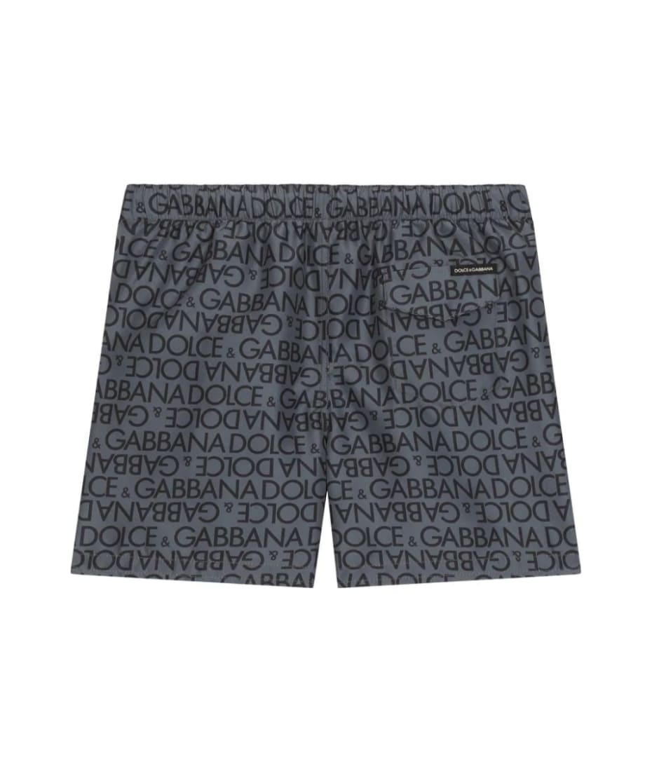 Dolce & Gabbana Grey Swim Shorts With All-over Logo - Grey