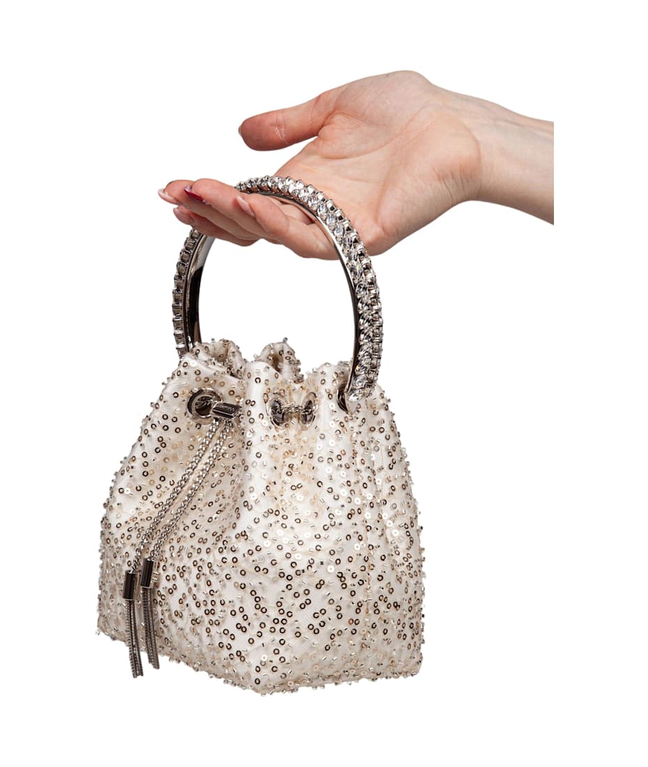 【送料&関税込】Jimmy Choo Bon Bon Satin Bag With Micro Net Jimmy Choo Bon Bon Satin Bag With Micro Net And Applied