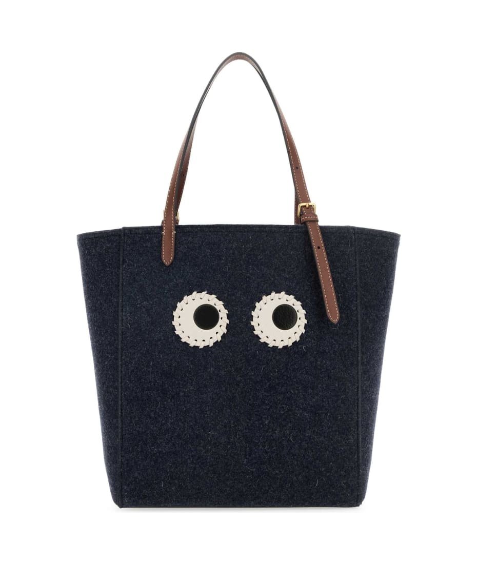 【ANYA HINDMARCH】アイズ Navy blue small Eyes shopping bag Anya Hindmarch Navy Blue Felt Small Eyes Shopping Bag