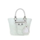 ハンドバッグ BALENCIAGA WHITE RAFFIA SMALL LE CAGOLE PANIER HANDBAG Balenciaga Le Cagole Small Panier Bag in Optic White | FWRD