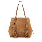 トートバッグ Jimmy Choo Camel Suede Diamond Shopping Bag Diamond Tote M | Toffee Suede Tote Bag With Fringes | JIMMY CHOO