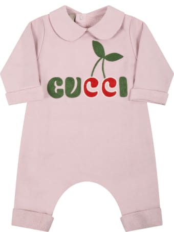 Gucci Pink Jumpsuit For Baby Girl With Logo