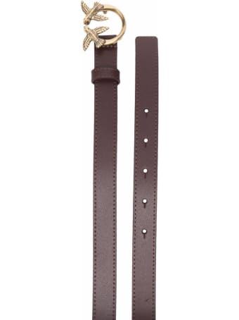 Pinko Love Berry Brown Leather Belt With Logo