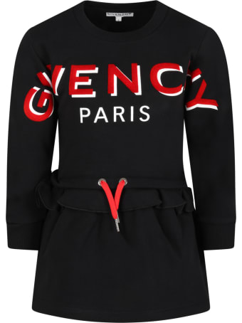 Givenchy Black Dress For Girl With Red Logo