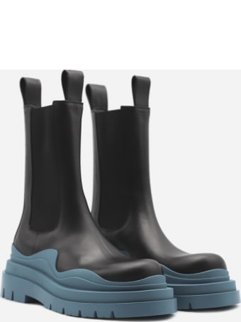 Bottega Veneta Tire Boots In Leather With Contrasting Insert