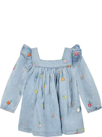 Stella McCartney Kids Light Blue Dress For Baby Girl With Flowers
