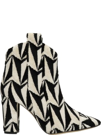 Bams Grazia High Heels Ankle Boots In White Fabric
