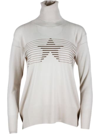 Lorena Antoniazzi Turtleneck Light Shaved Wool Sweater With Star Embroidery