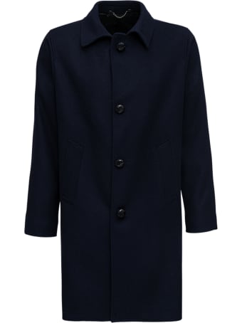 doppiaa Single Breasted Blue Wool Long Coat