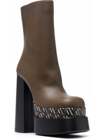 Versace Vitello Greca Platform Bootie
