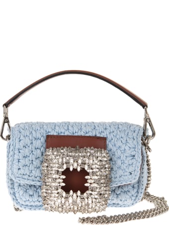 Gedebe Light Blue Small Mia Crochet Bag With Crystals