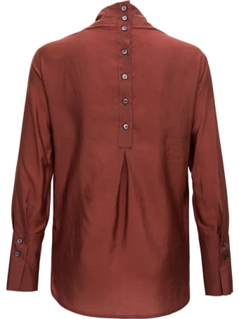 Tela Brown Silk Blend Blouse With Back Buttons