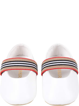 Burberry White Ballet Flats For Baby Girl With Check Vintage