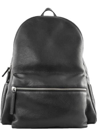 Orciani Micron Deep Backpack In Black Grained Leather