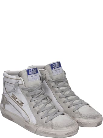 Golden Goose Slide Sneakers In White Suede And Leather