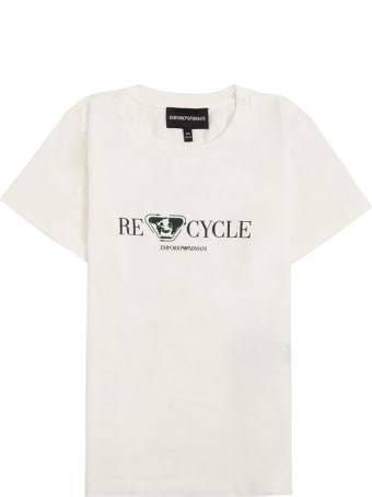Emporio Armani White T-shirt In Recycled Cotton With Print