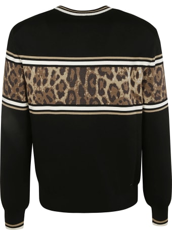 Dolce & Gabbana Stripe Logo Embroidered Ribbed Sweater