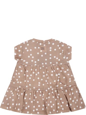 Douuod Beige Dress For Babygirl With Polka-dots