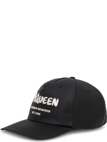 Alexander McQueen Black Hat With Graffiti Logo