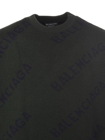 Balenciaga All-over Diag Logo Dark Green And Black Unisex Pullover
