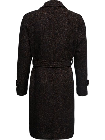 Tagliatore Brown Single Breasted Coat In Bouclet Wool With Belt