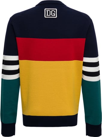 Dolce & Gabbana Color Block Sweater With Jacquard Logo