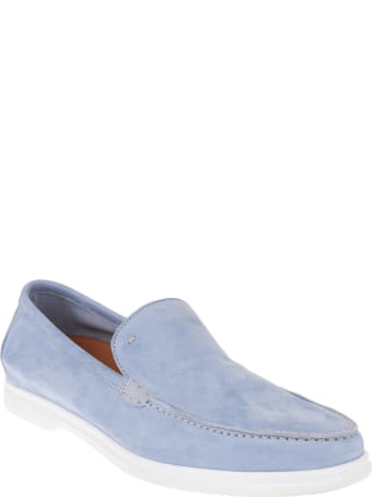 Andrea Ventura Man Light Blue Suede Loafer With White Latex Sole