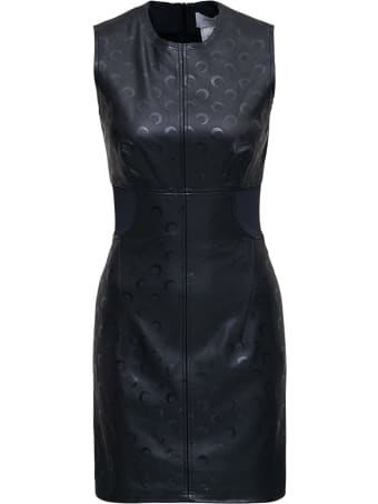 Marine Serre Black Leather Sleeveless Dress With Moon Print