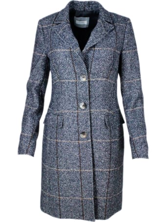 Barba Napoli Single-breasted Coat In Herringbone Wool And Alpaca With Closure Buttons And Flap Pockets