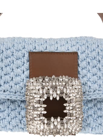 Gedebe Light Blue Medium Mia Crochet Bag With Crystals