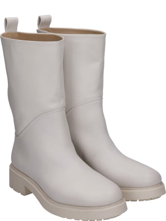 Strategia Combat Boots In Beige Leather