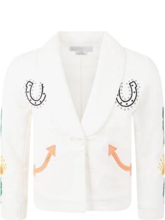 Stella McCartney Kids White Jacket For Kids With Emroidered Design