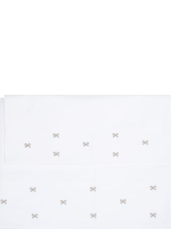 Little Bear Set Lenzuo#d.corta:white Set For Babykids With Beige Bows