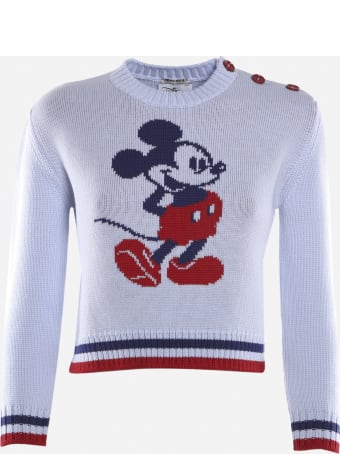 Miu Miu Cropped Wool Pullover With Mickey Mouse Intarsia
