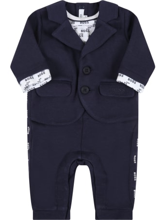 Hugo Boss Blue Jumpsuit For Baby Boy With Logo