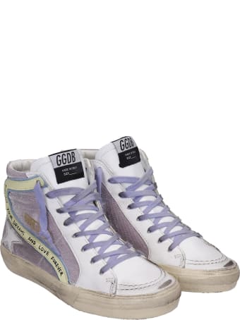 Golden Goose Slide Sneakers In White Leather And Fabric