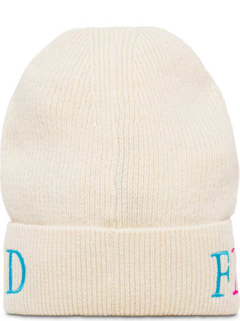 IRENEISGOOD White Wool And Cashmere Hat With Multicolor Logo