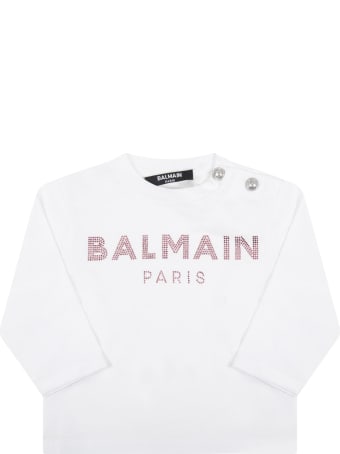 Balmain White T-shirt For Baby Girl With Logo