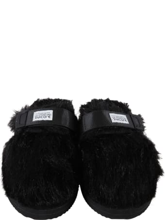 SUICOKE Black Sandals For Kids With Logo