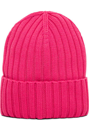 Moncler Pink Wool Hat With Logo Patch