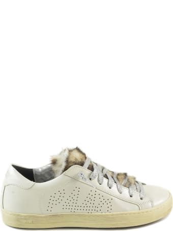 P448 White Leather And Eco-fur Women's Flat Sneakers