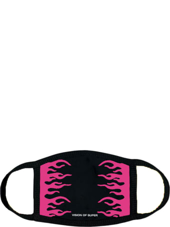 Vision of Super Black And Fuchsia Flames Face Mask