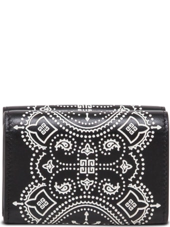 Givenchy Black And White Leather Wallet With Bandana Print