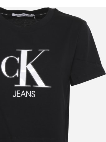 Calvin Klein Cotton Crop T-shirt With Neon Logo Calvin Klein