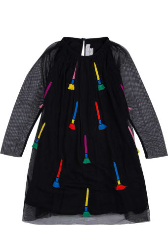 Stella McCartney Kids Black Tulle Dress With Embroidered Panels Detail