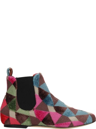 Bams Beatles Low Heels Ankle Boots In Multicolor Fabric