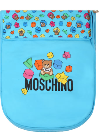 Moschino Light Blue Sleeping Bag For Babyboy With Teddy Bear