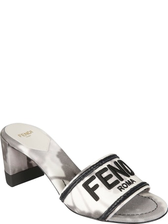 Fendi Logo Embroidered Block Heel Sandals