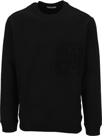 Valentino Crew-neck Cotton Sweatshirt With Macramé Pocket