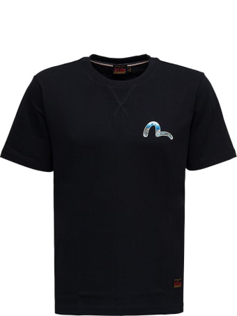 Evisu Black Jersey T-shirt With Dragon Back Print